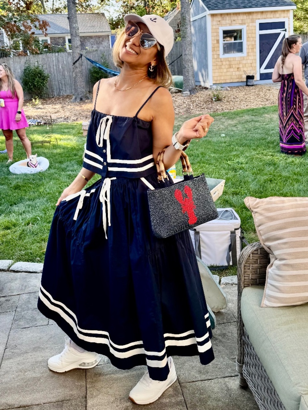 Navy Nautical 2-Piece Set ⚓ Crop Top + Flowy Midi Skirt | Coastal Luxe